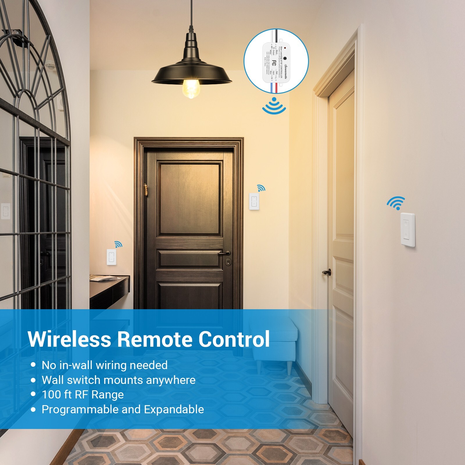 DEWENWILS Wireless Wall Light Switch Kit, No Wiring,3 Pack Switch+1 Receiver