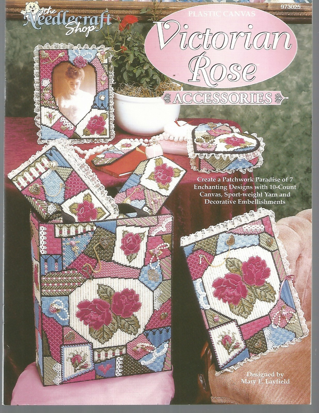 Plastic Canvas Patterns Victorian Rose Box Frame Tote Bookmark Glasses Case D49