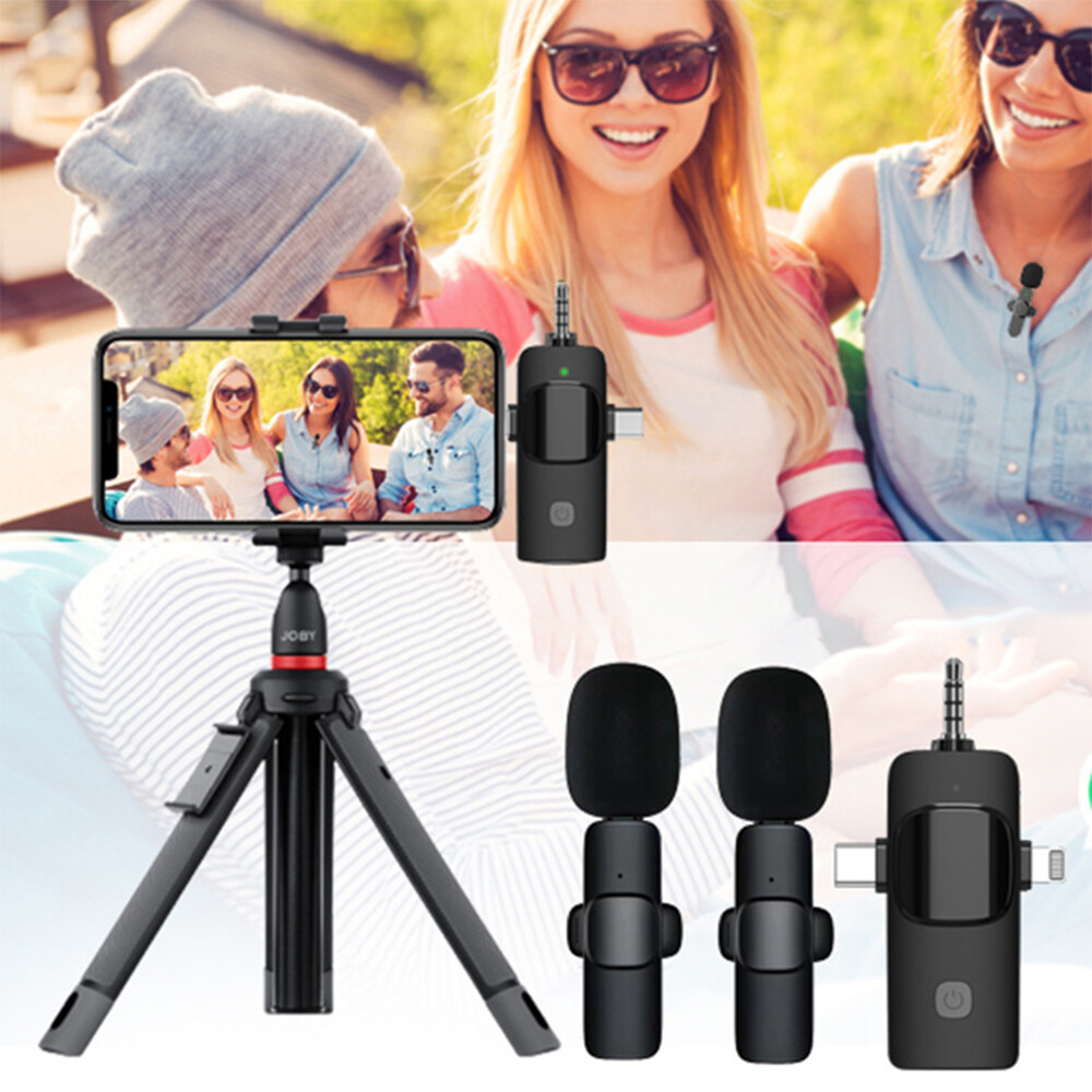For Android/iphone 3 in 1 Wireless Lavalier Microphone Audio Video Recording Mic