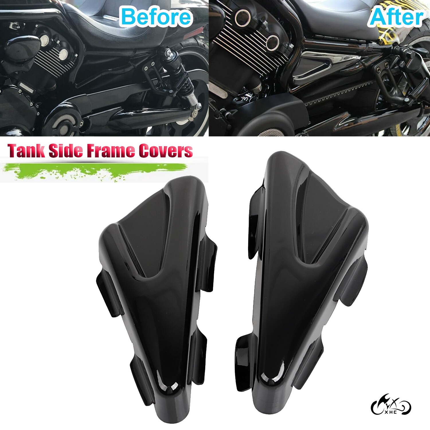 Gloss Black Tank Side Frame Covers Fit For Harley V-Rod Muscle VRSCF 2009-2017