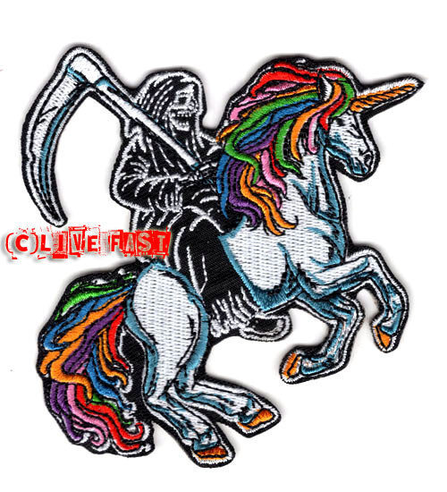 GRIM REAPER RIDING RAINBOW UNICORN SKULL PATCH motorcycle biker patches jacket