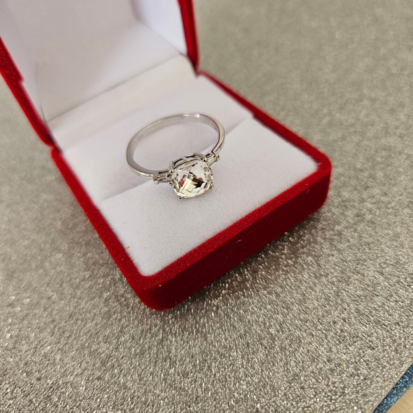 Austrian crystal & simulated diamond ring in platinum over sterling Silver