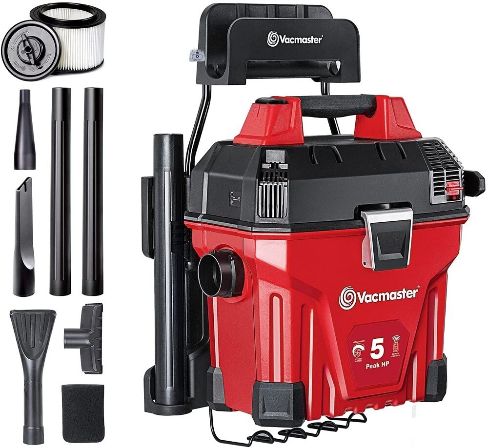 Vacmaster VWMB508 1101 Wall Mount Wet/Dry Vac, 5 Gallon 5 Peak HP Remote Control
