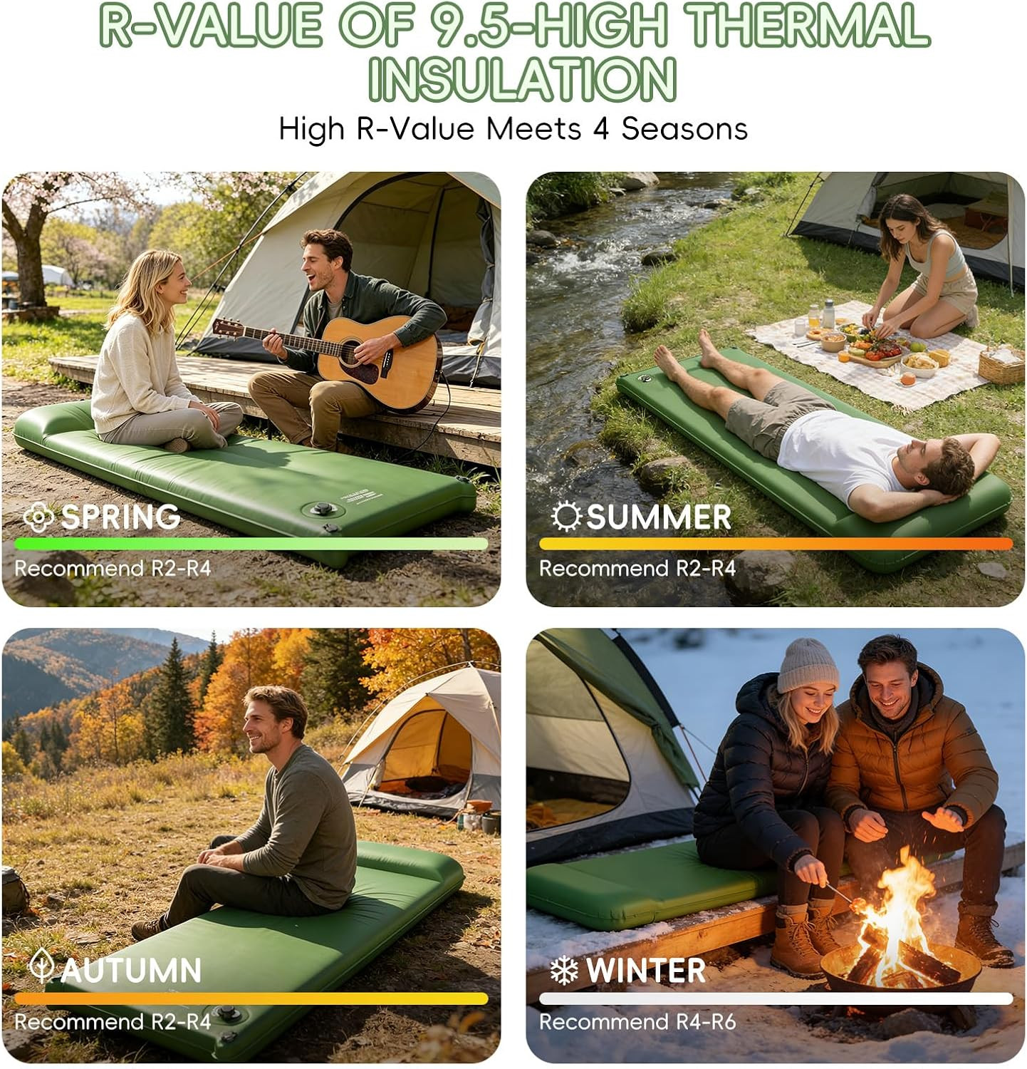 Memory Foam Camping Sleeping Pad, Foldable and Portable Self-Inflating Camping M