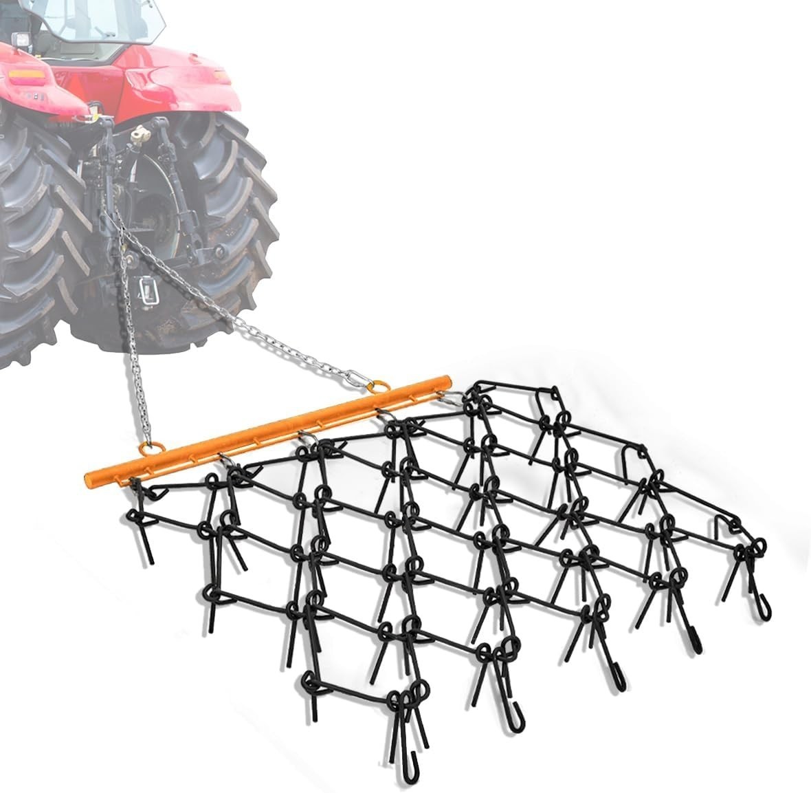 4FT X 4FT Heavy Duty Drag Harrow 3/8in Tines Chain for ATV UTV Leveling Grading