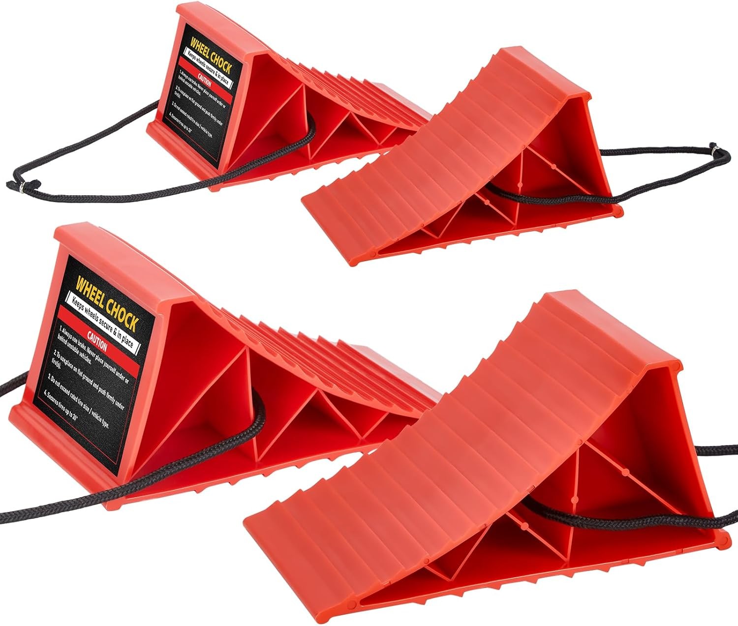 Wheel Chocks, 4Pack Heavy Duty Chocks with Rope for Easy Removal,...