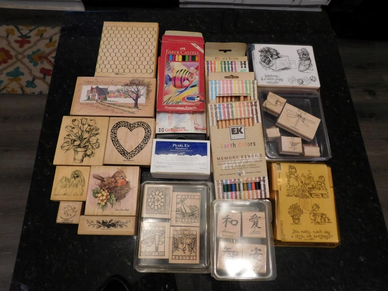 Large LOT Vintage 2004 Wood Block Rubber Stamps Scrapbook Crafting Supplies