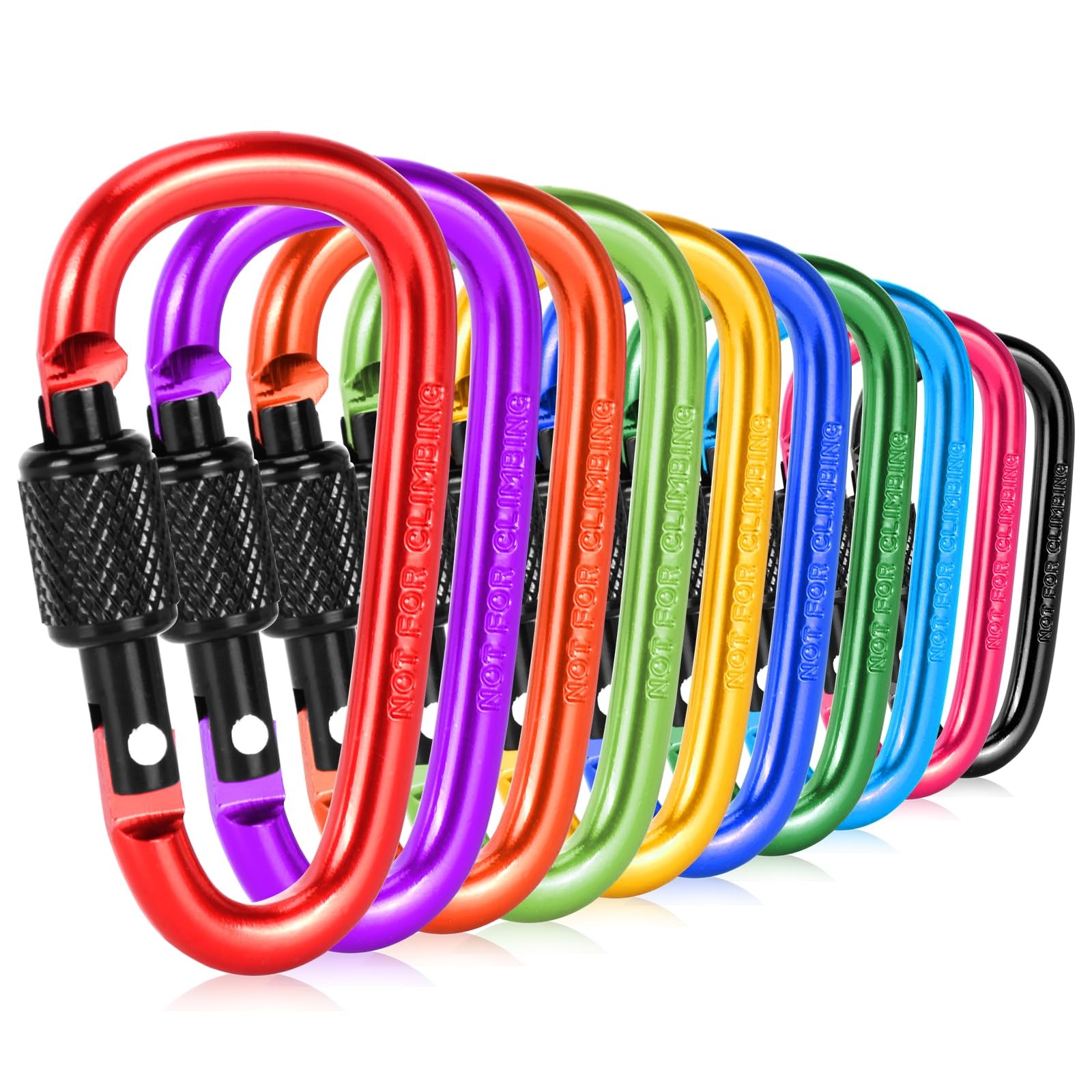 10 Pack Carabiner Clip, 2.28 inch Aluminum D-Ring Multi-Color, Multi-Color
