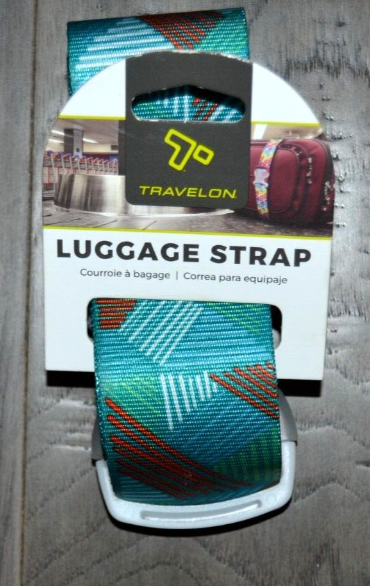 TRAVELON  Webbed Luggage Strap RETRO STYLE Secure Buckle 70" X 2" BLUE/RED/GREEN