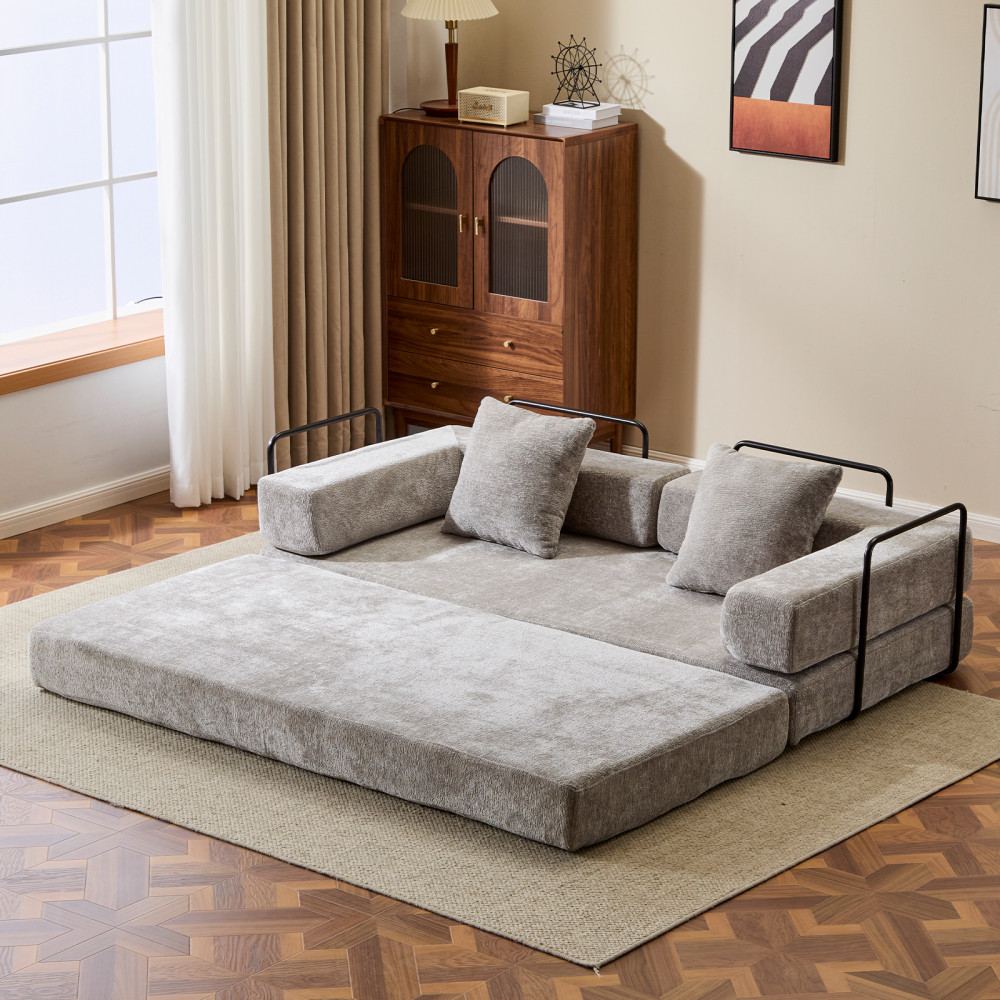 3 Seat Convertible Floor Sofa Bed with Memory Foam - Chenille Futon Couch