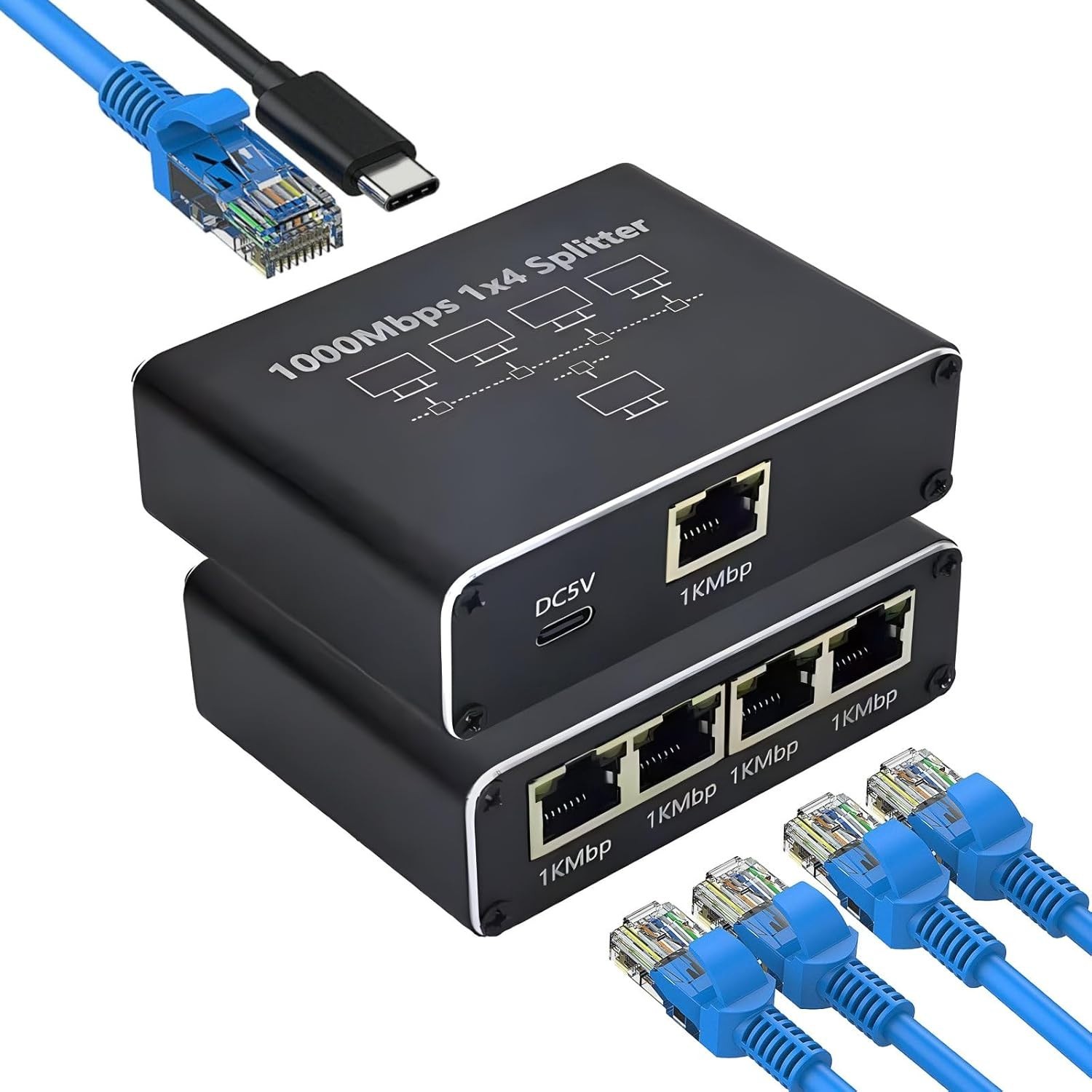RJ45 Gigabit Ethernet Splitter 1000Mbps LAN Network Internet 1-IN-4-OUT Adapter