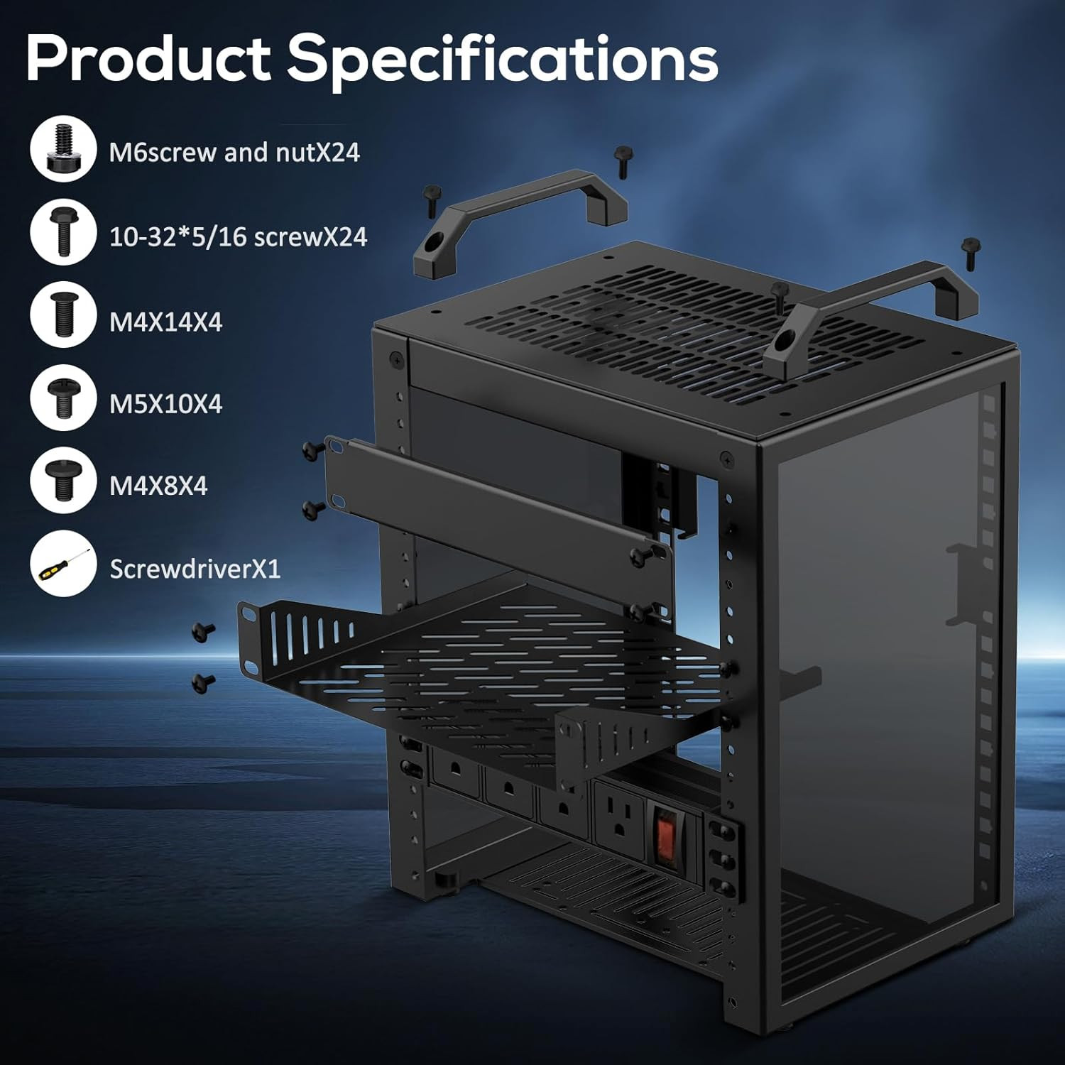 6U Mini Server Rack with PDU Power Outlets - 10" Depth for IT & AV Equipment