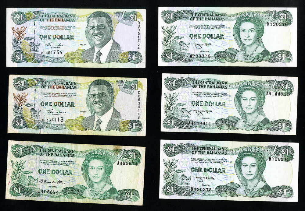 Bahamas Paper Money 6x Notes 1974& Up vintage Clean