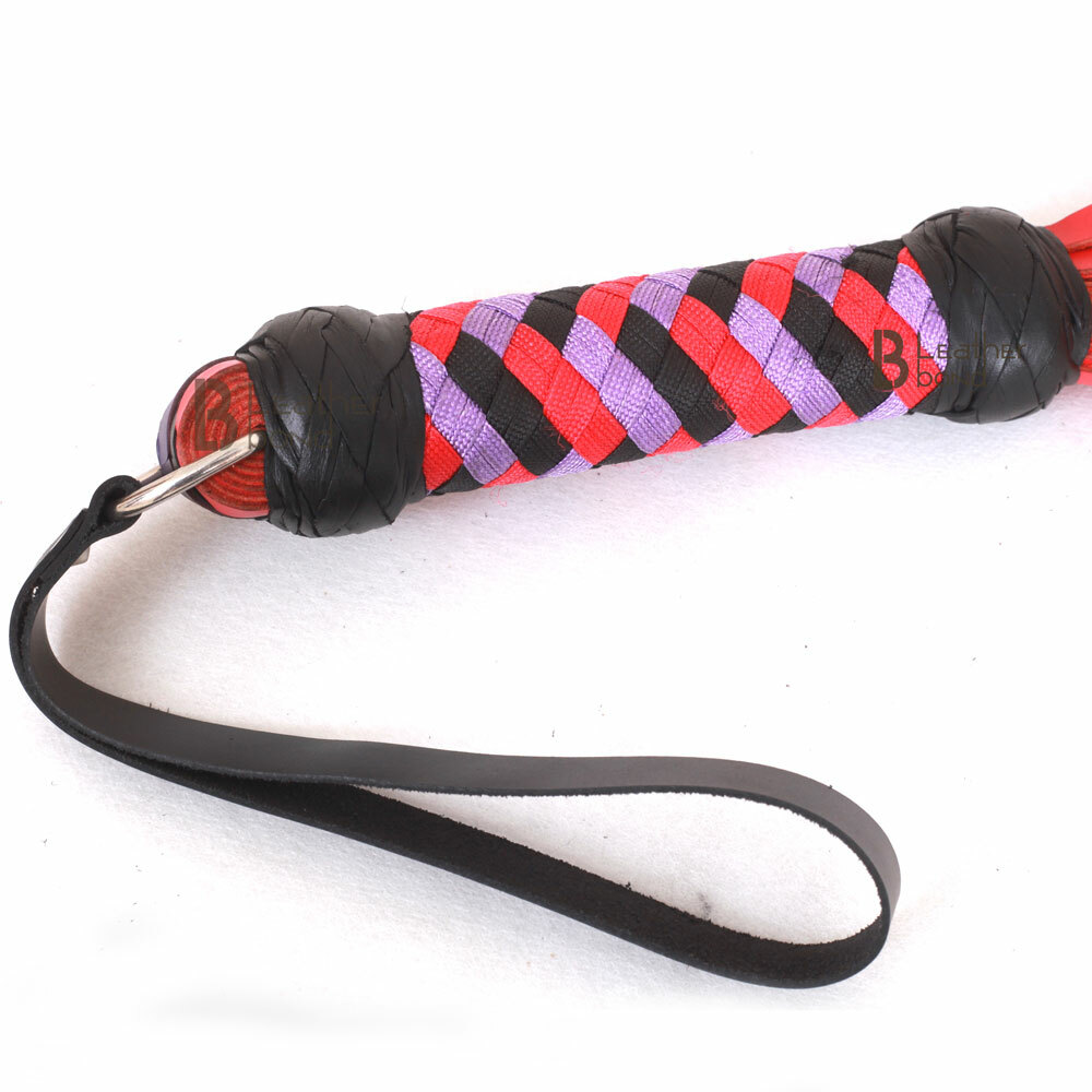 Real Genuine Cow Hide Leather Flogger / Whip 50 Falls Red Black Purple Heavy