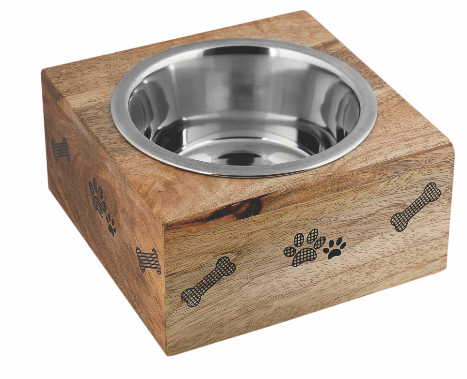 Natural Mango Wood Pet Bowl | Steel Insert | Non-Skid | Handcrafted Feeder