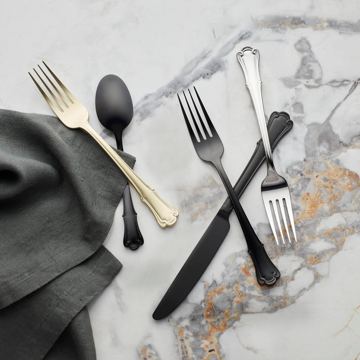 896768 James Street Satin Champagne 20 Piece Flatware Set