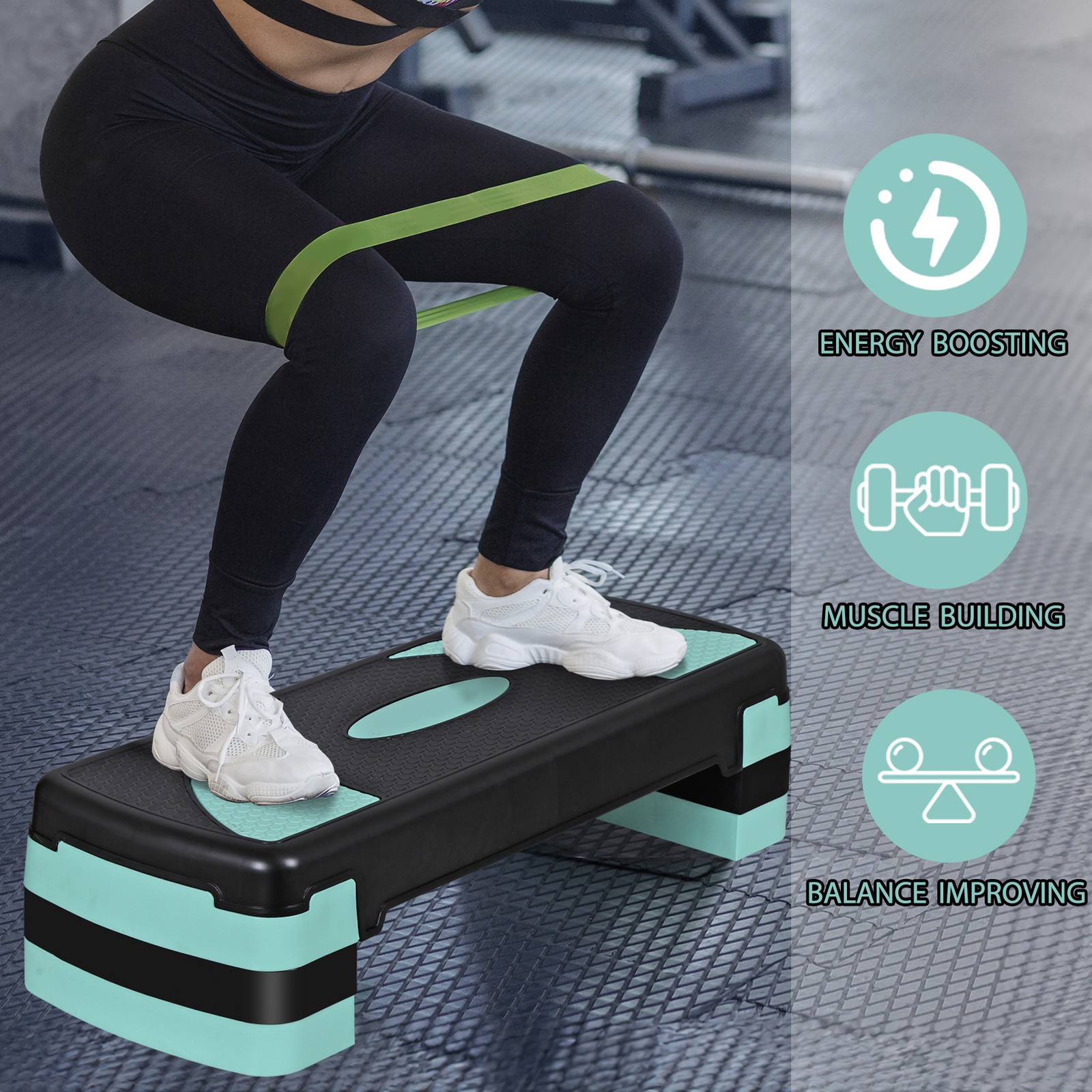 31" Aerobic Step Platform Adjustable Exercise Workout Stepper with Risers Green