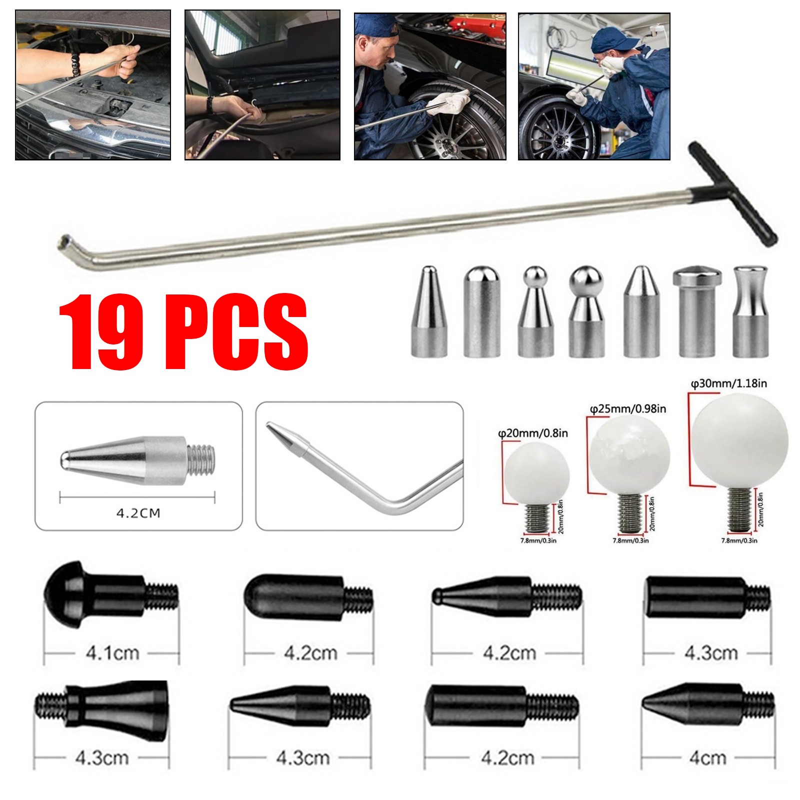 19PCS Paintless Dent Removal Tools Kit Dent Repair Set Tools Rods Car Repair Kit