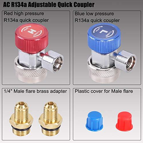 Automotive AC R134a Adjustable Quick Coupler Kit HVAC High Low Connector Conv...