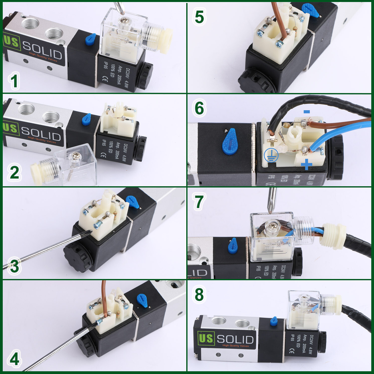 U.S. Solid 1/4" Pneumatic Electric Solenoid Valve 5 way 2 Position DC 24V, Air