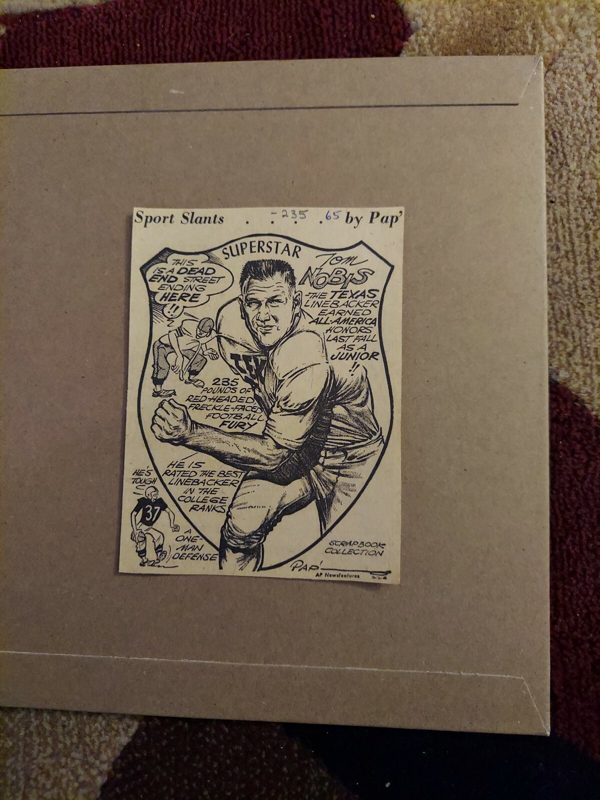 Tom Nobis Vintage Comic Sport Drawing Newspaper Clipping By Pap