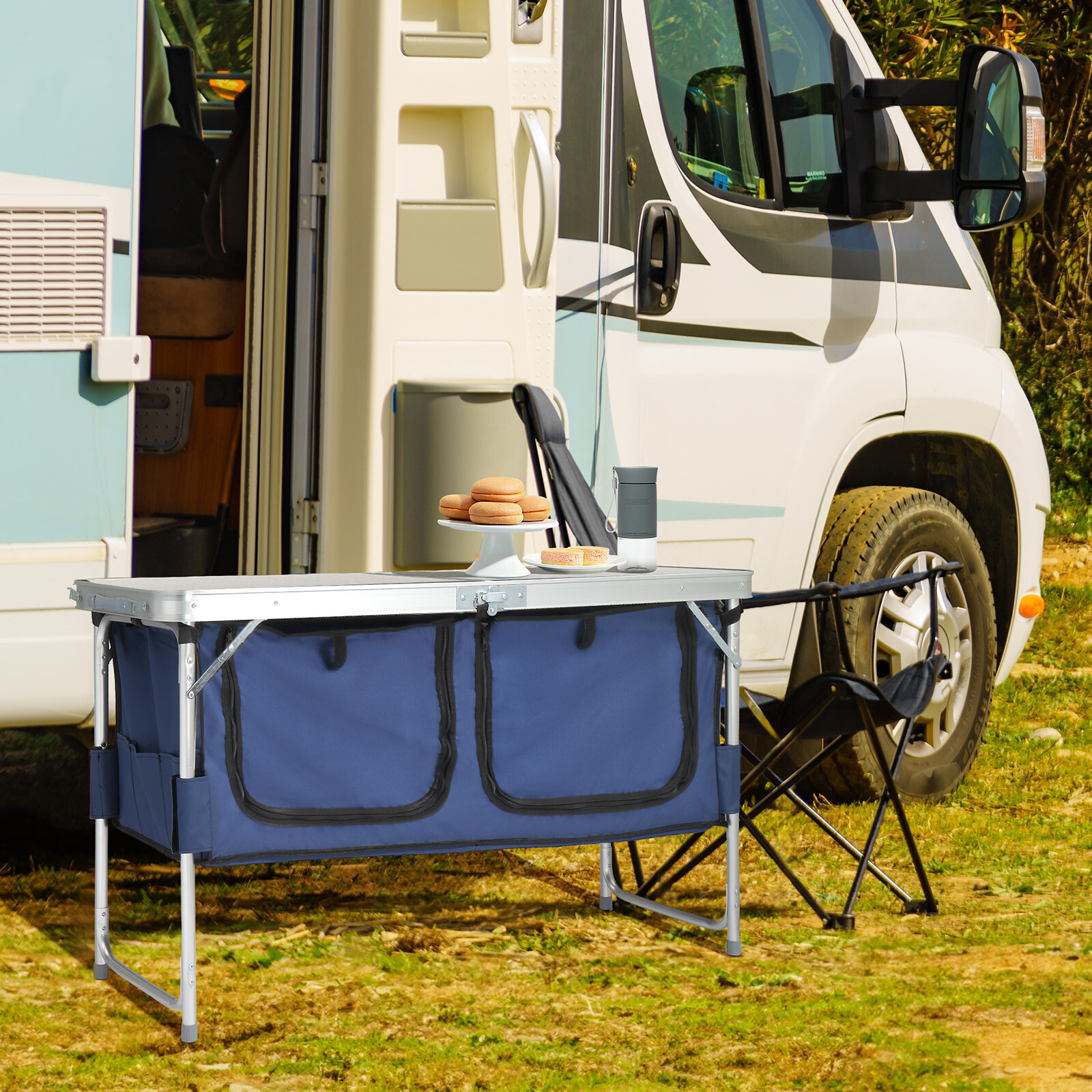 4ft Portable Camping Table with Oxford Storage Organizer 3-Height Adjustable NEW
