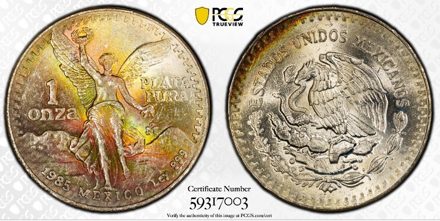 1985 1oz Mexico PCGS MS63 Silver Libertad - Monster Toned! 🌈