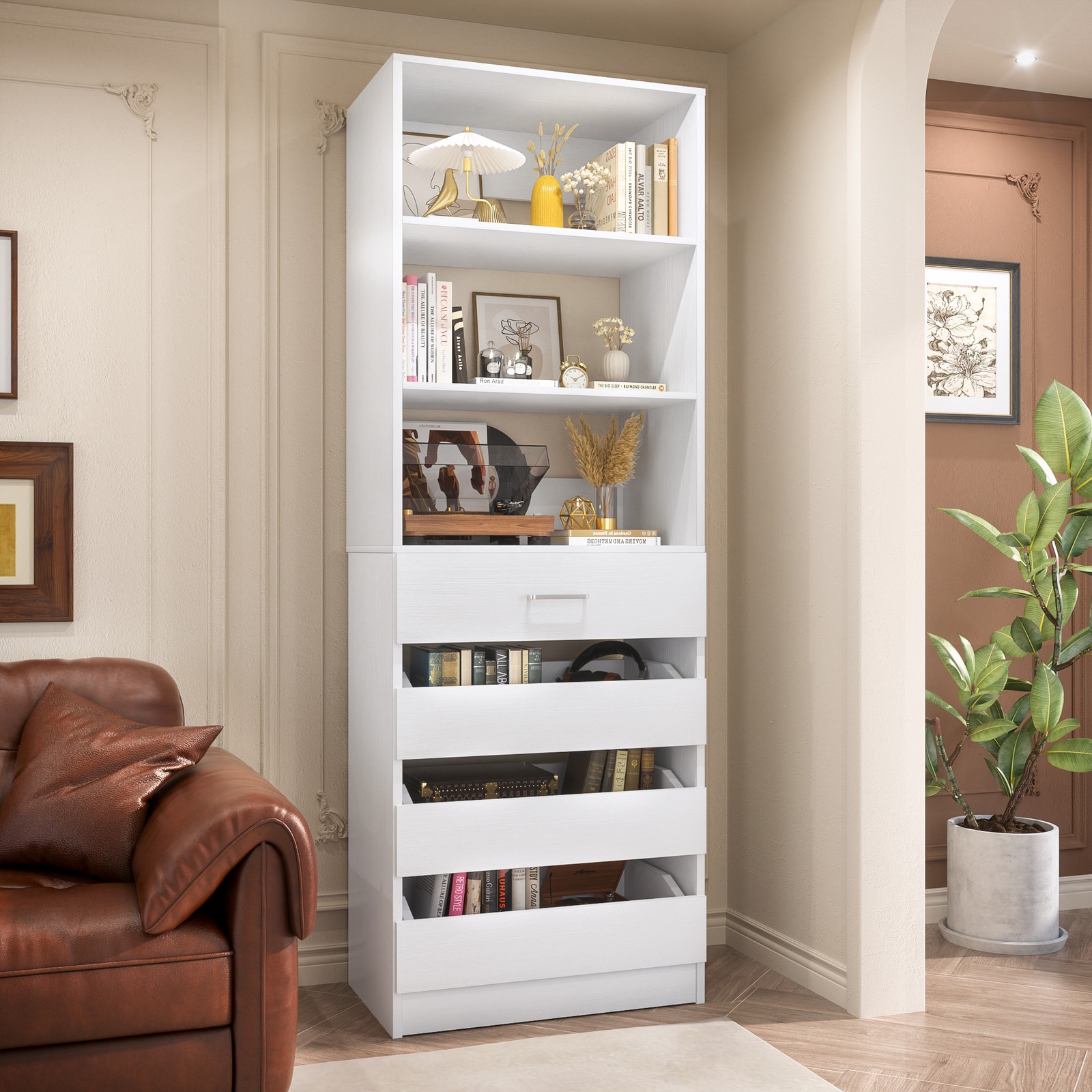 Open Box 21.3'' Freestanding Closet System with Wood Drawers & Storage Shelves