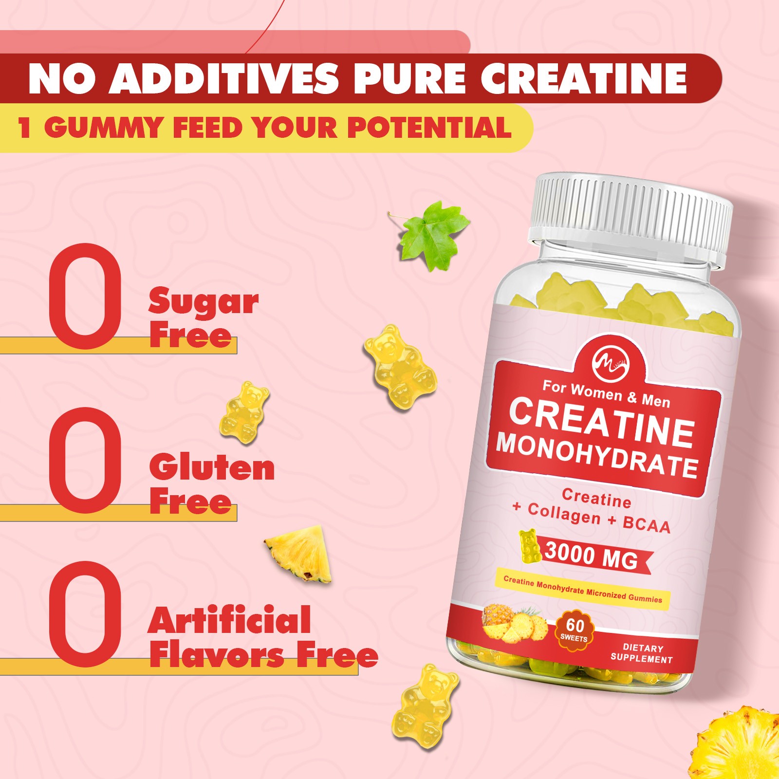 Creatine Monohydrate Gummies Increase Strength Muscle Gain 60ct