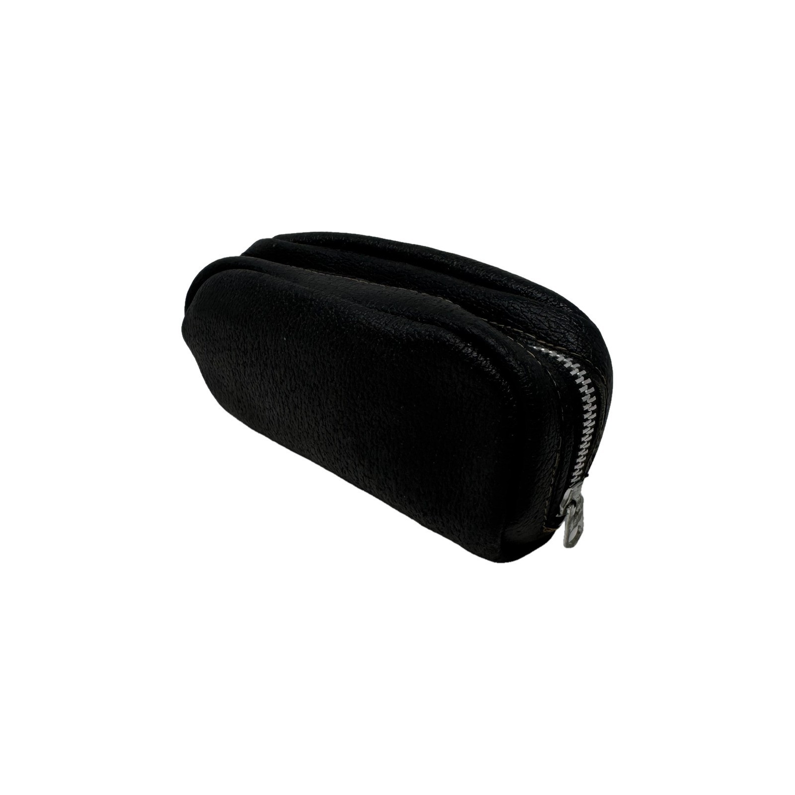 Vintage Black Leather Zip Pouch Small Case for Compact Camera Coins Wallet