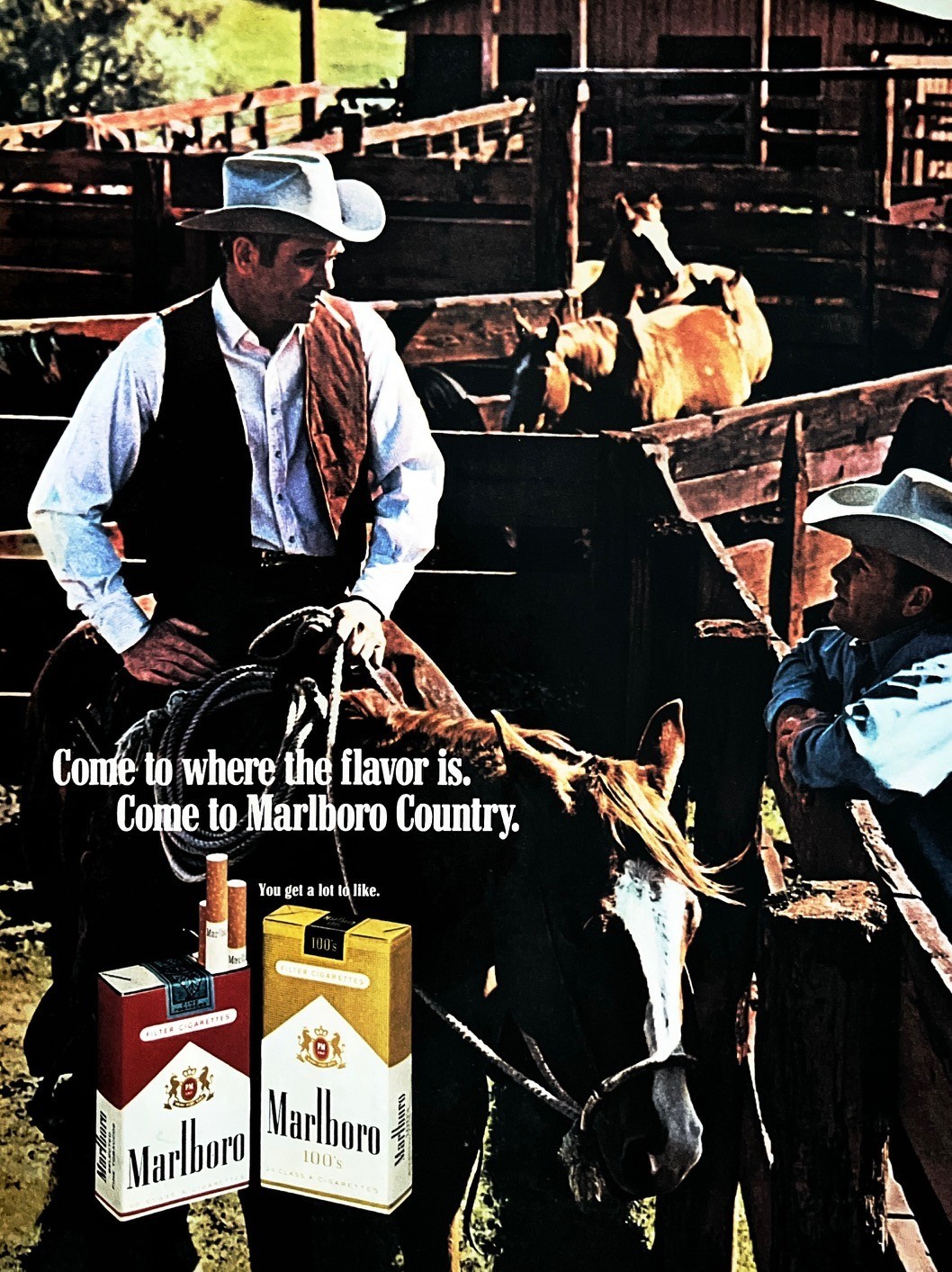 1969 MARLBORO Genuine Vintage Print Ad Cigarettes Horses Smoking Cowboys