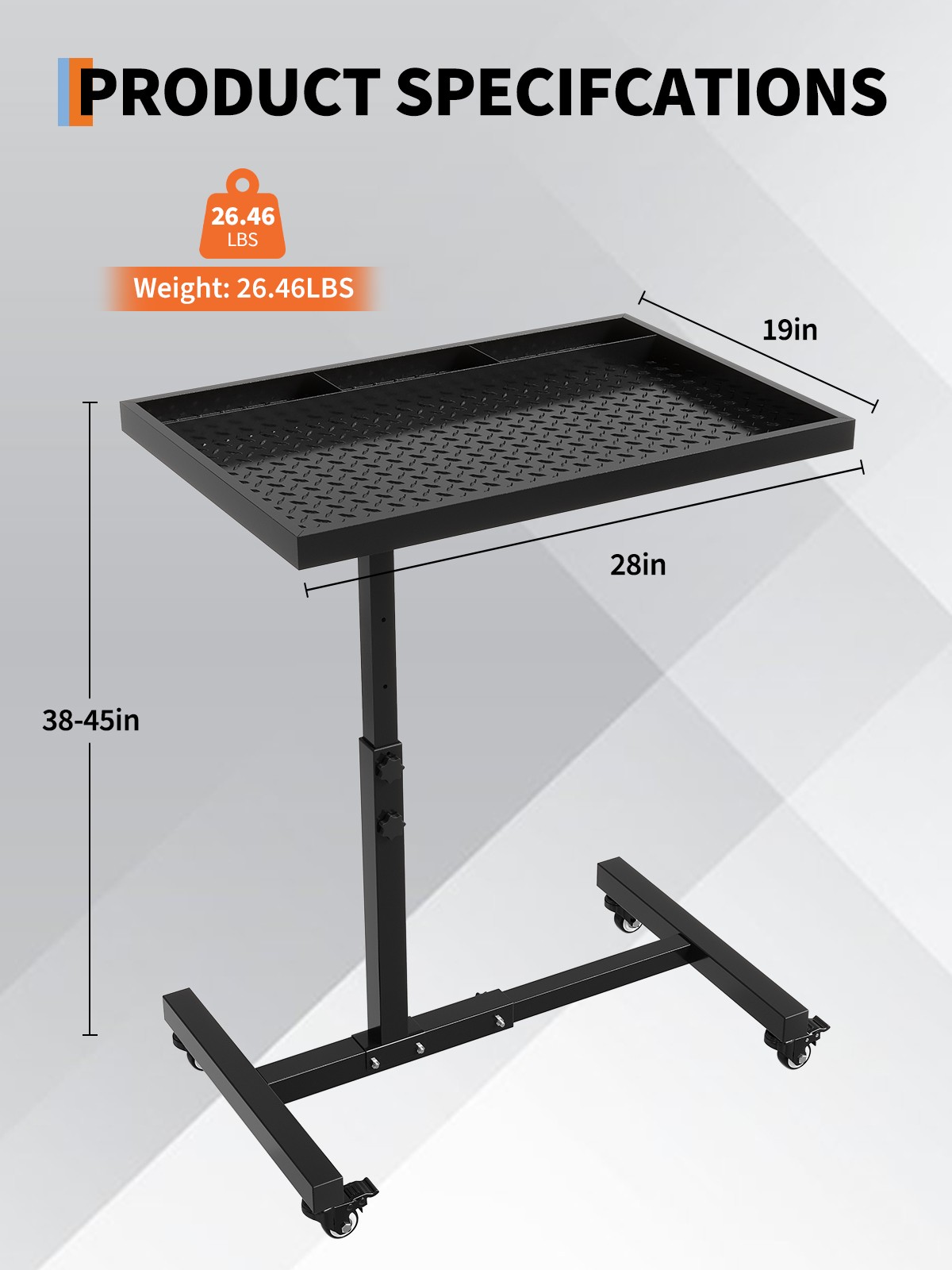 Adjustable Rolling Tool Tray Table on Casters 4 Compartments 220 lb for Workshop