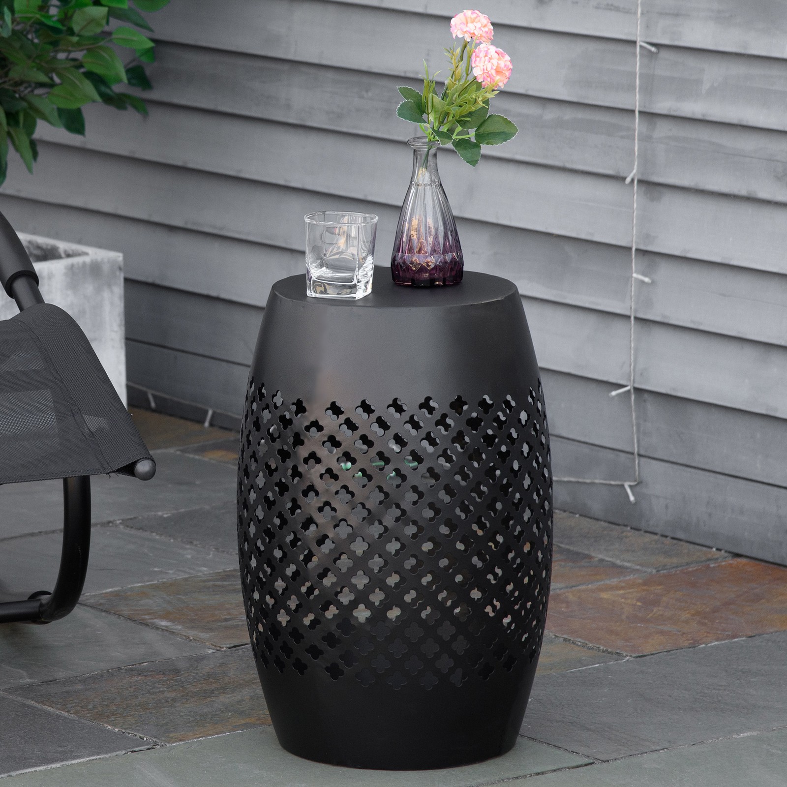 12" Outdoor Garden Accent Table, Black