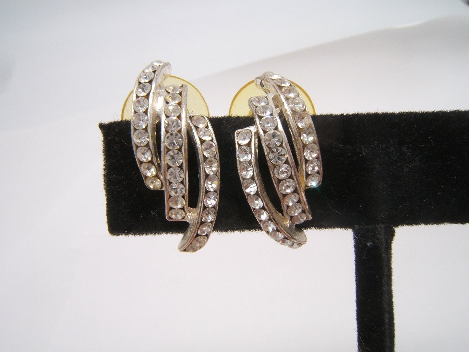 2 VTG PAIR RHINESTONE PIERCED EARRINGS