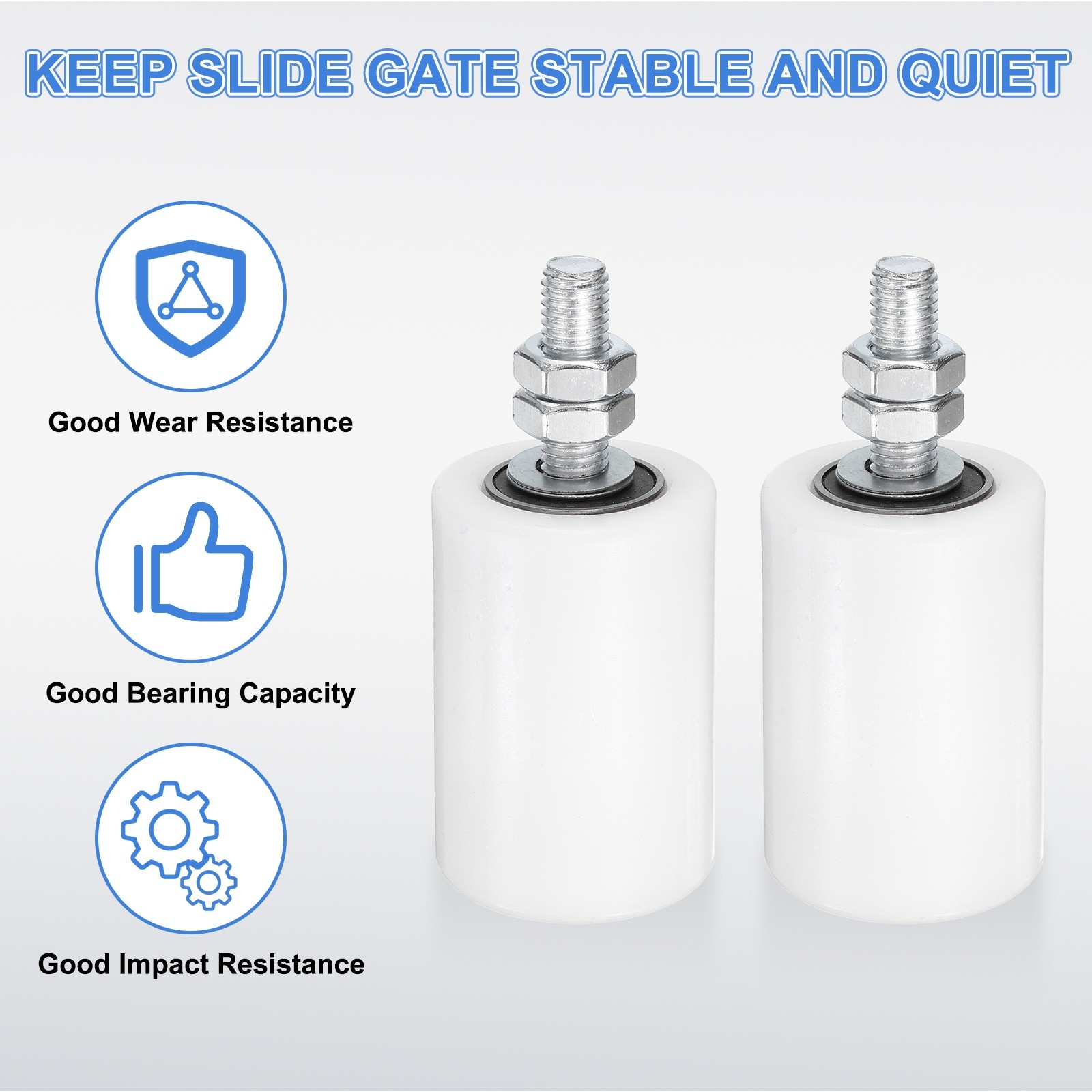 4Pcs Slide Gate Guide Roller, 2"x2-3/4" Nylon Sliding Gate Support, White