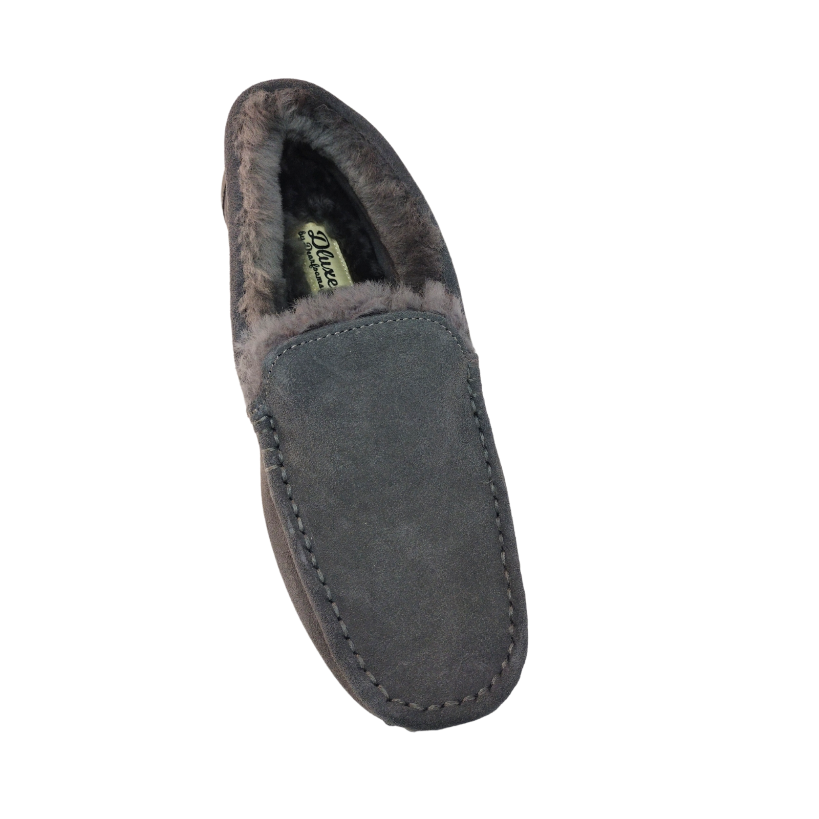 2 Pairs Men's dluxe by dearfoams Genuine Shearling Moccasin Slippers Size 9 Gray