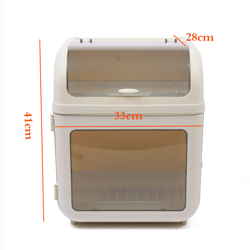 Kitchen Tableware 2-Tier Storage Box Cupboard Covered Dustproof Rack Dish Holder