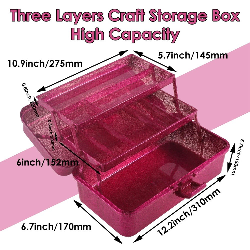 2X(Glitter & Craft Tool Storage Box,3-Layer Stackable Carry Tackle Box5581