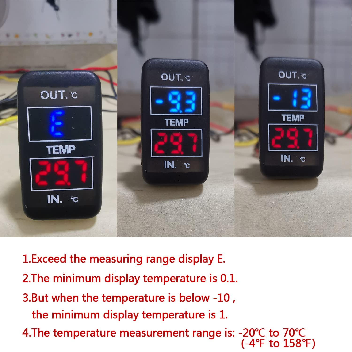 Car Internal and External Temperature Display, Type B (Imperial), Black