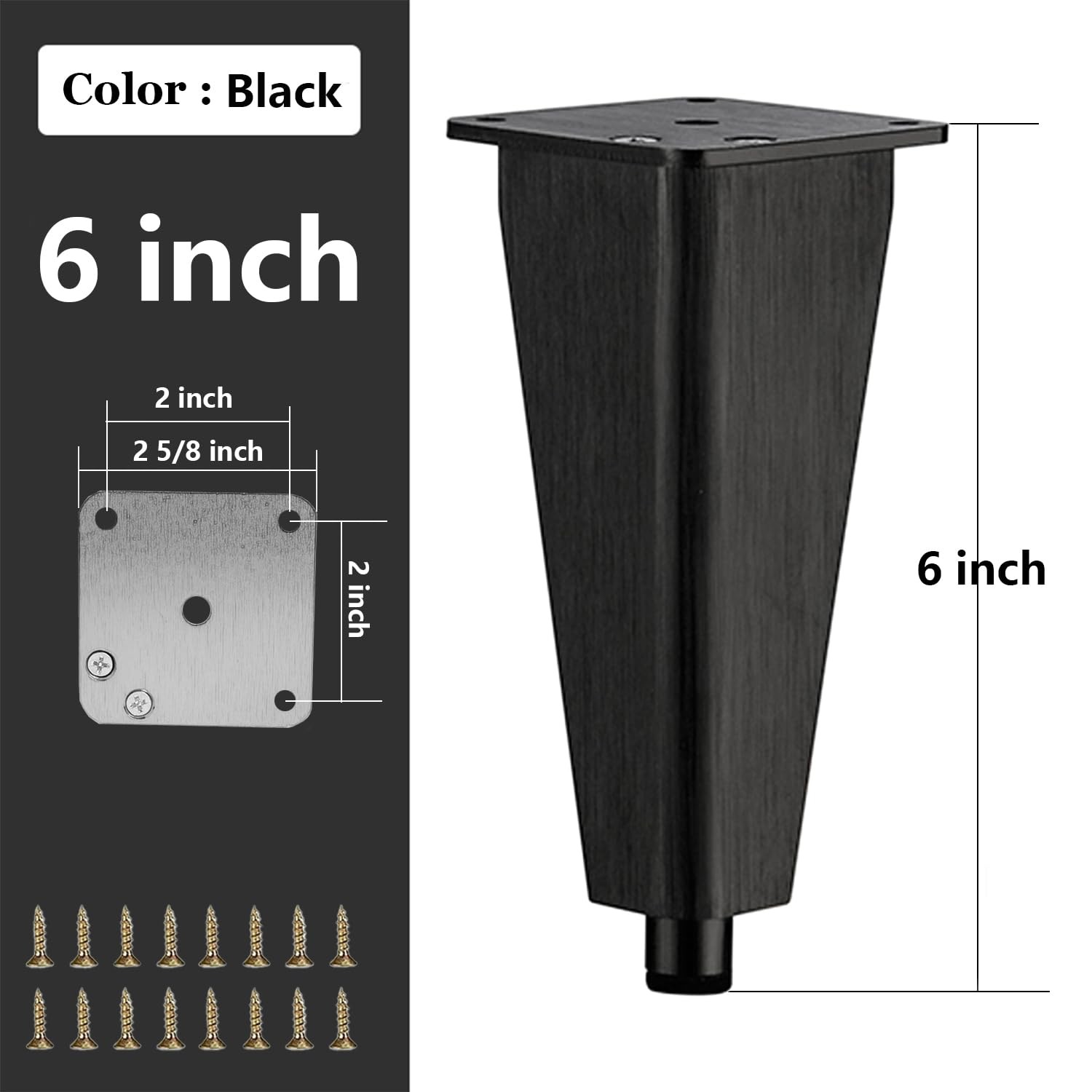 6 inch Brushed Black Aluminum Furniture Legs Set of 4, Adjustable Metal Dress...