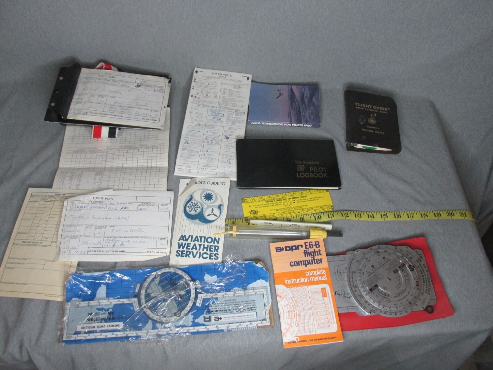 Vintage Cessna Small Plane Lot of Logbook-Headset/Flight Guide/AOPA Handbook 80s