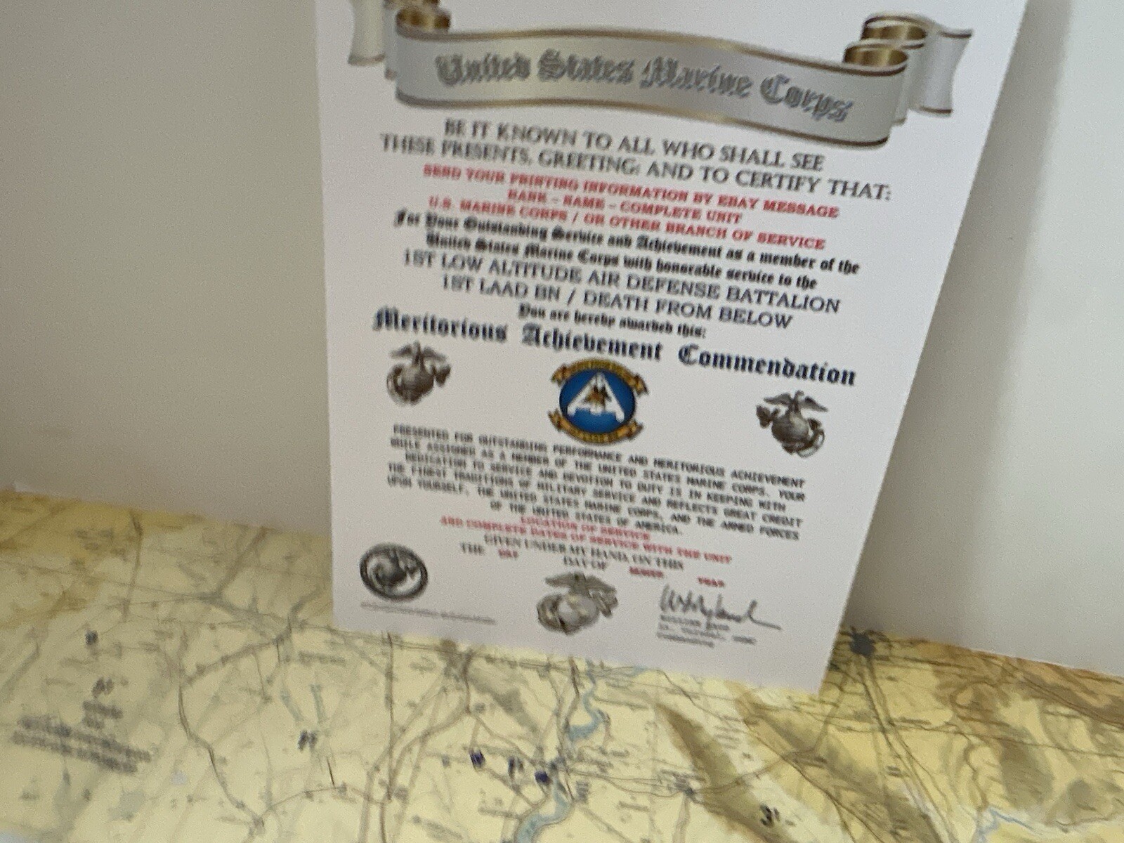 U.S.M.C. / 1ST LOW ALTITUDE AIR DEFENSE BN/ MERITORIOUS ACHIEVEMENT COMMENDATION