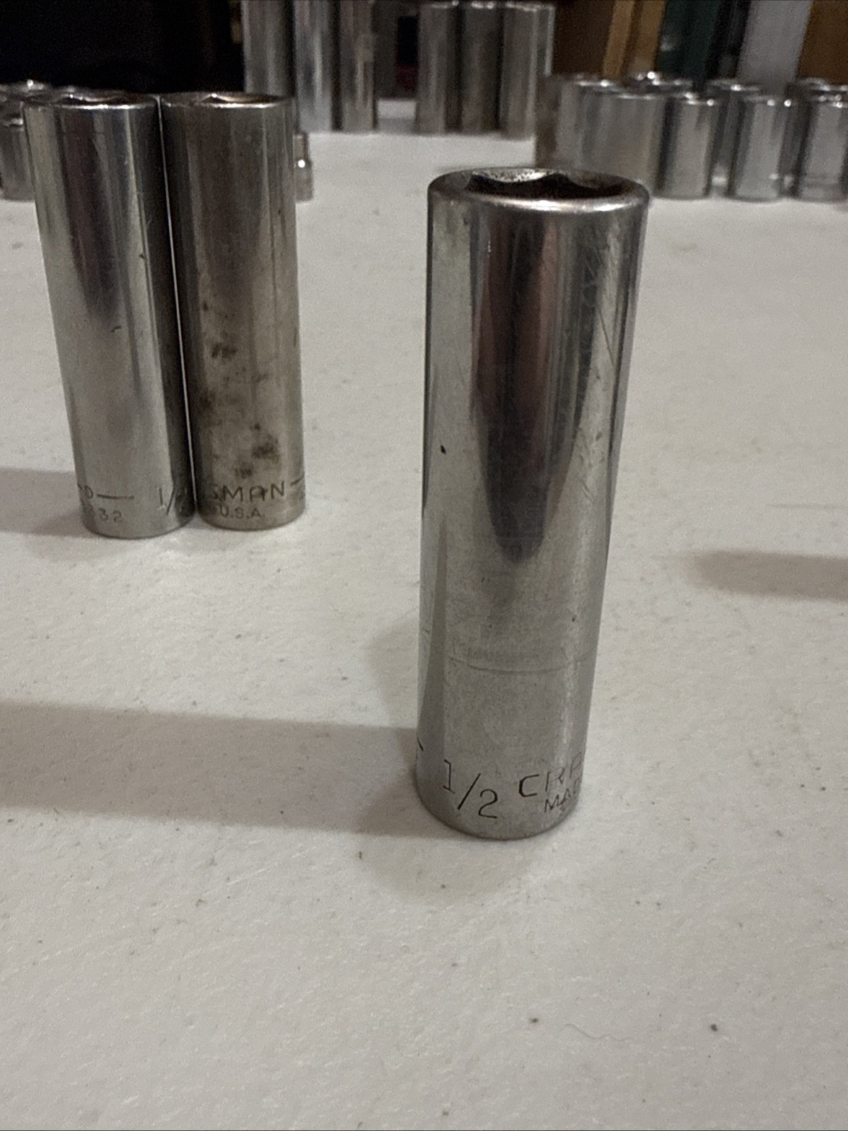 1 Craftsman 1/2” 6 Point Deep Socket 3/8” Drive USA Inverted G Series 43332