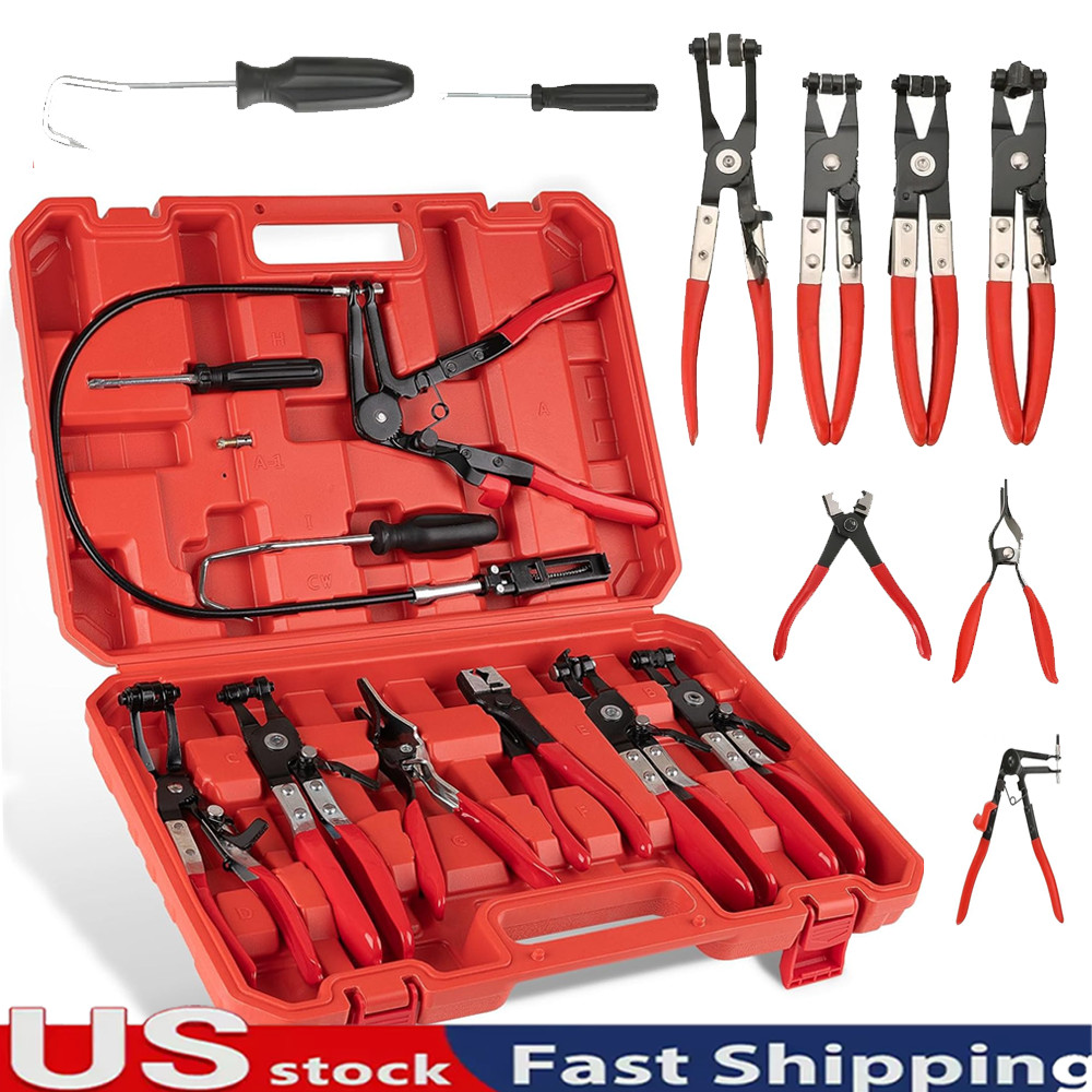 10Pc Hose Clamp Clip Remover Pliers Wire Long Reach Kit Fuel Oil Water Hose Tool