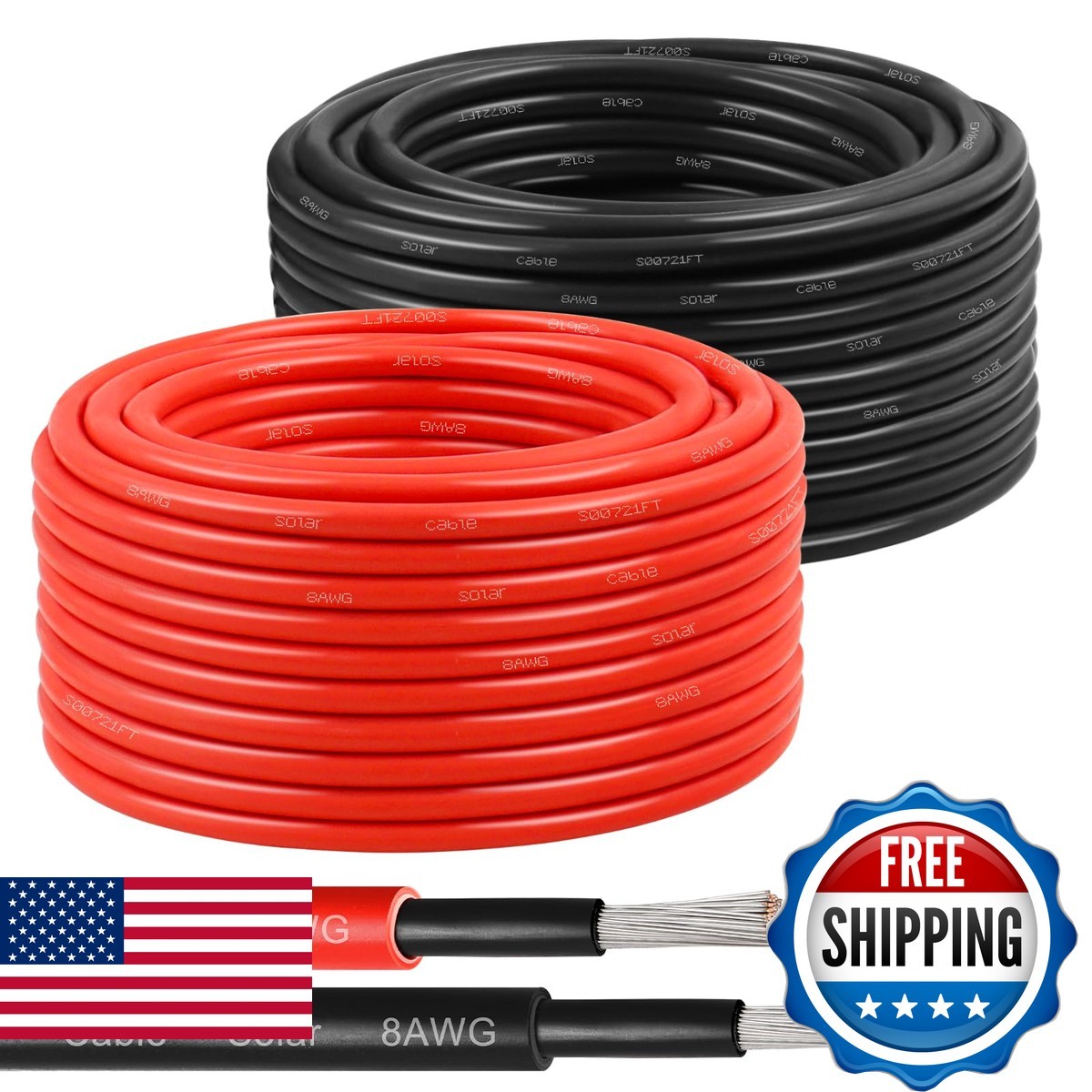 8 AWG Solar Extension Cable 50Ft Black & 50Ft Red Tinned Copper Wire for RV