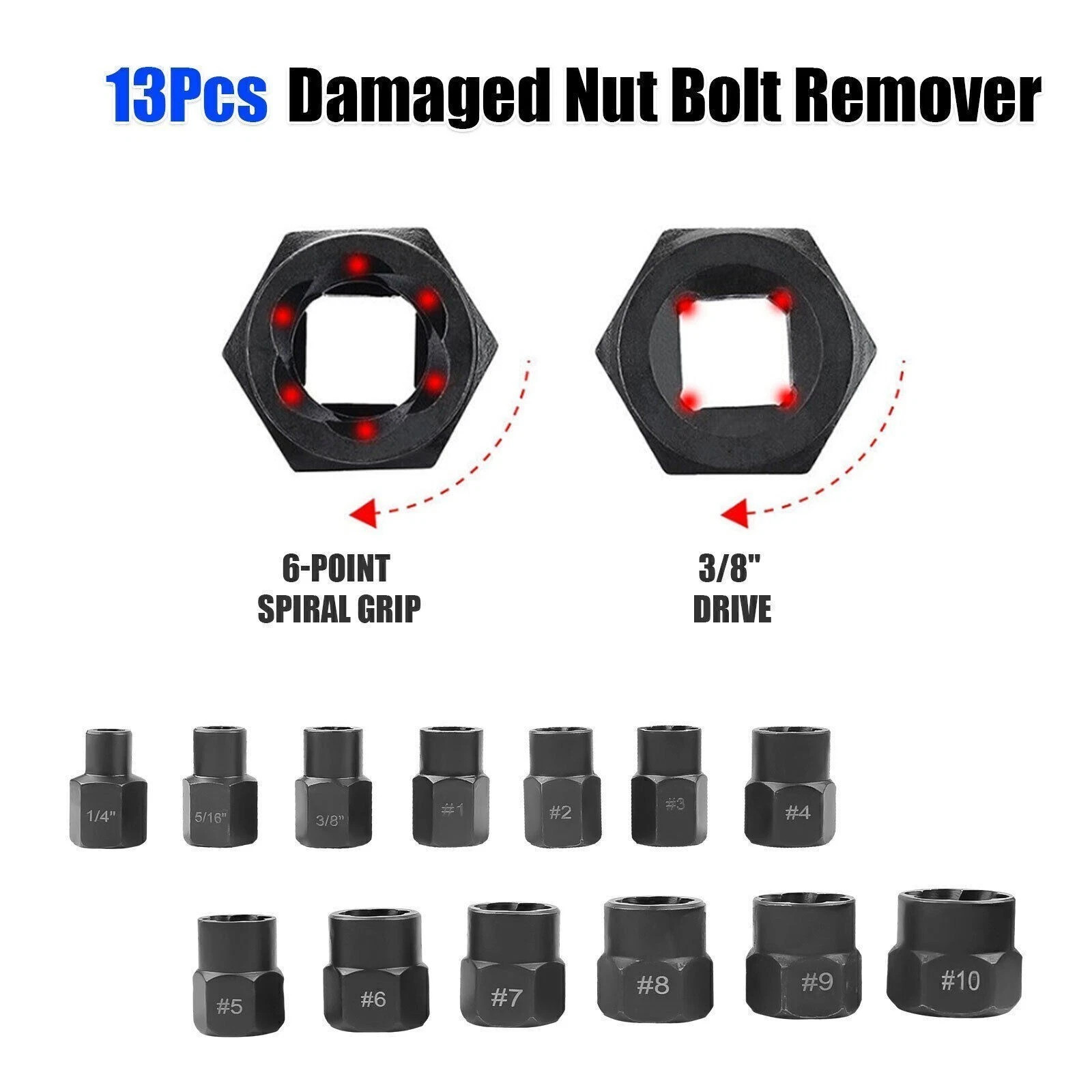 13PC Bolt Extractor Damaged Lug Nut Remover Twist Socket Extractor Tool 8-19MM