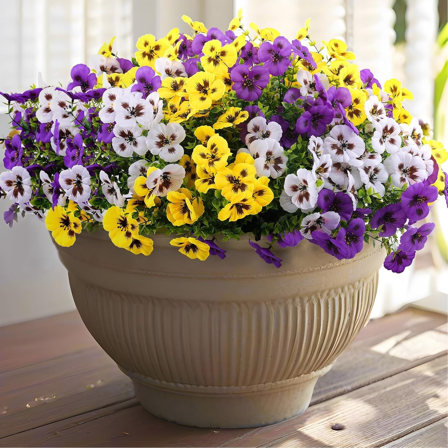 Rowfad Pansy Flowers 18pk Purple Yellow White Silk