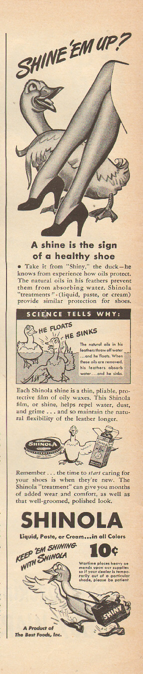 1943 WW2 era AD SHINOLA Shoe Polish Great Art Pinup Legs and Geese  020317