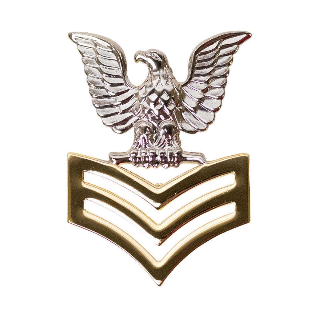 U.S. Genuine Navy Cap Device E6 Good Conduct Silver Eagle with Gold Chevron