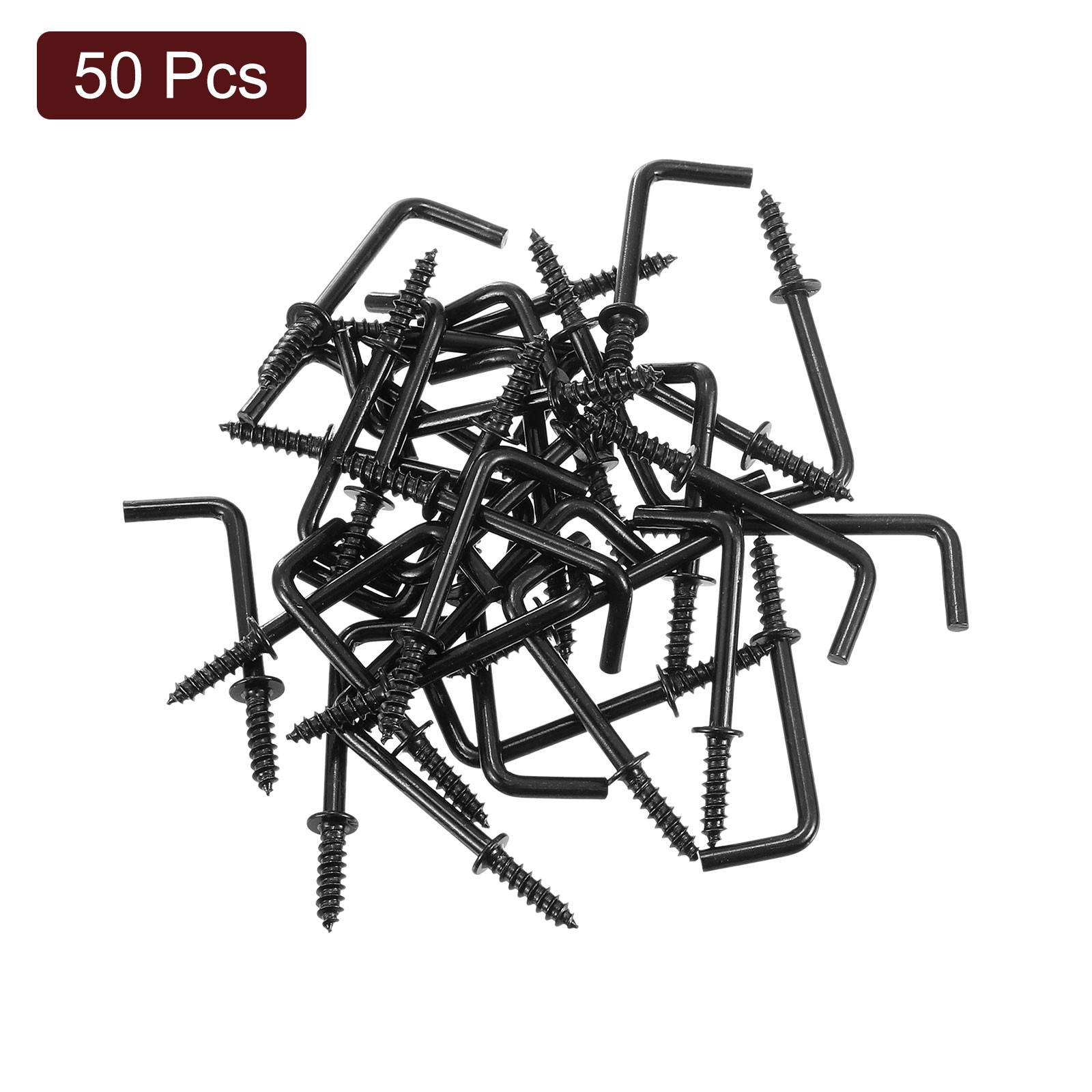 50 Pcs L Shape Hooks, 1 Inch Right Angle Screw Hooks for Hanging, Black